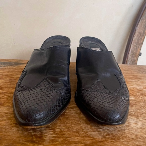 BRIGHTON Black Soft Leather & Reptile Embossed Western Cowgirl Mules 6.5M Italy - Picture 7 of 12